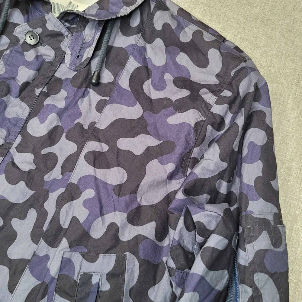 London Fog Jacket Mens L Blue Camo Winning Edge Full Zip Vintage Windbreaker‎